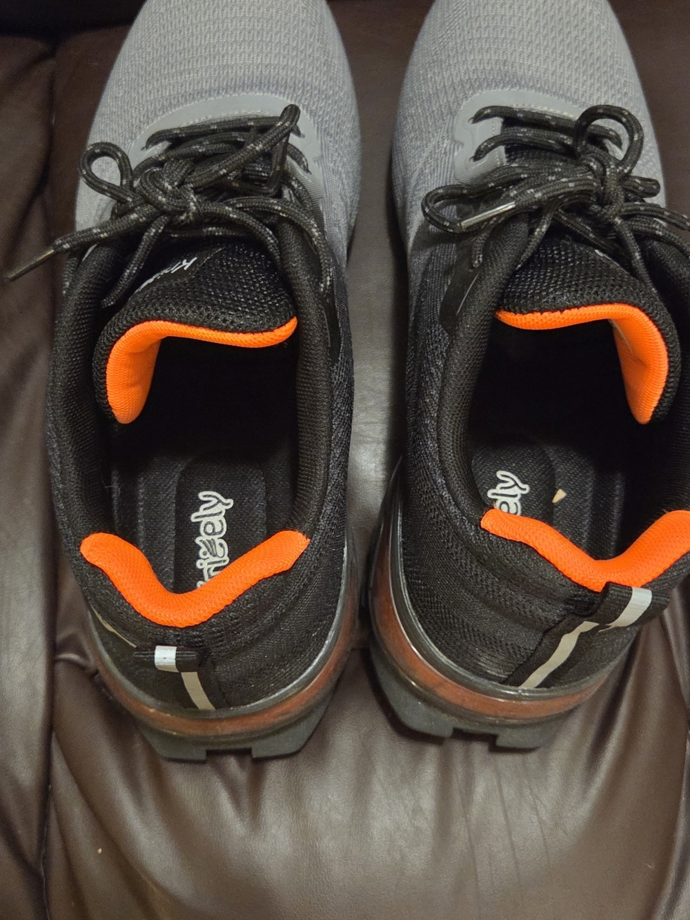 Kricely's Men’s Gray and Black Trail Shoes with Bright Orange Trim